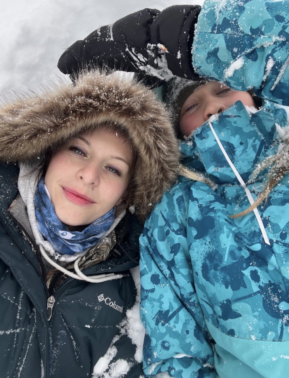 Out in deep snow with one of the kids