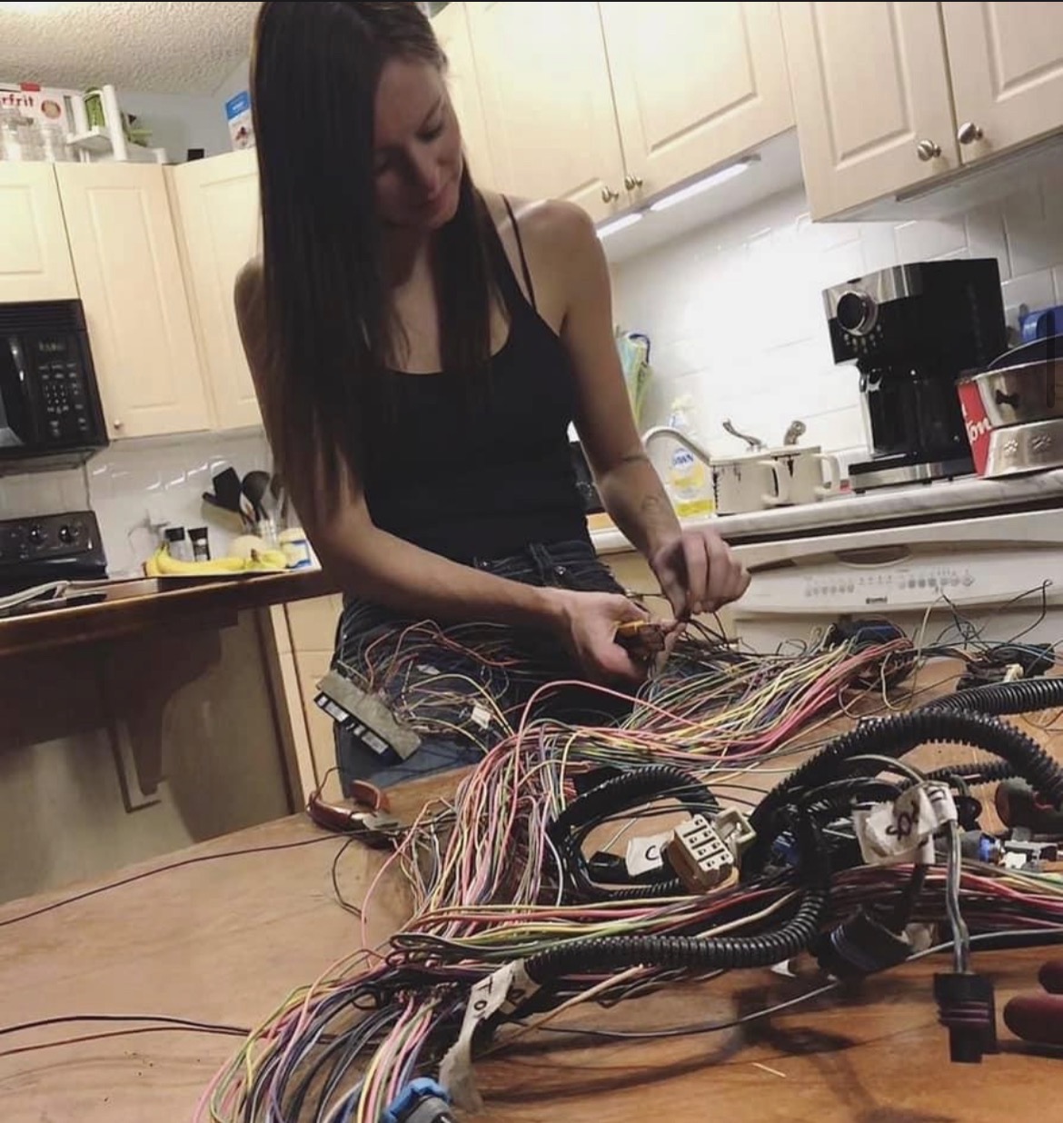 Laying out and repinning a full wiring harness on the kitchen table