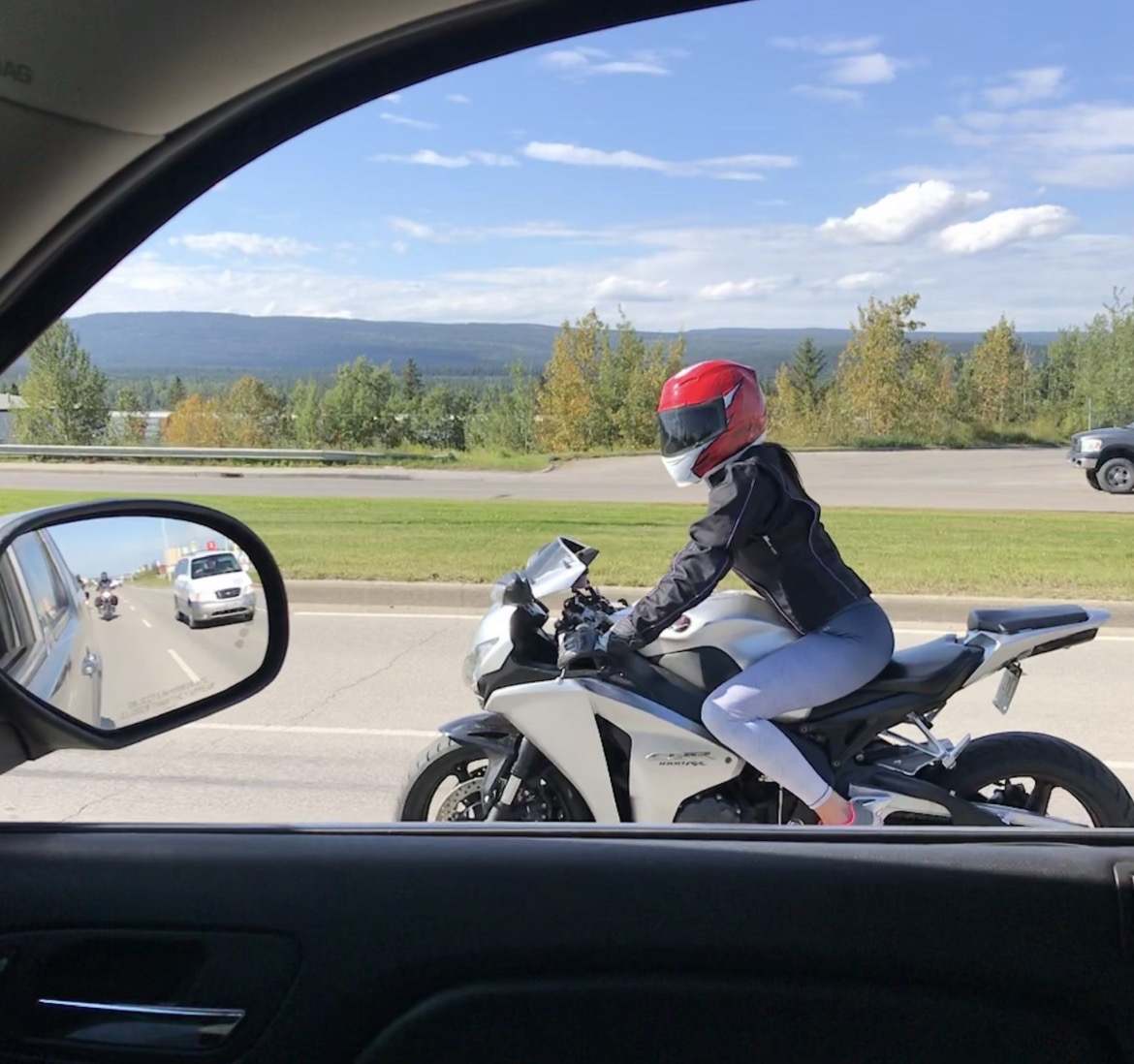 Out riding with the group on a clear highway morning